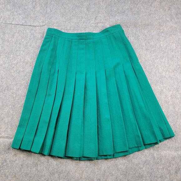 Talbots A-Line Wool Pleated Skirt Size 12 Kelly Green Midi Preppy USA Vintage - Picture 1 of 12